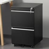 ONKER 2-Drawer Mobile File Cabinets Rolling Metal Commercial Vertical Cabinet for Legal & Letter File Anti-tilt Design with Lock Fully Assembled Except Casters Black