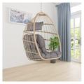 Egg Swing Chair Without Stand Patio Rattan Wicker Hanging Chair with Cushion and Pillow Foldable Basket Chair Hammock Chair for Indoor Bedroom Outdoor Garden Backyard Light Gray