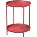 Evajoy Steel Patio End Table 2-Tier Weather Resistant Outdoor Round Side Table(Red)