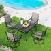 5 Pieces Patio Dining Set Square Black Metal Mesh Table with 4 Padded Textilene High Back Swivel Chairs Outdoor Furniture Set with Umbrella Hole for Garden Poolside Backyard Porch