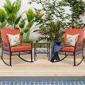 YZboomLife 3 Pieces Patio Set Outdoor Rocking Chairs Wicker Cushioned Patio Rocker with for Porch Garden Poolside & Deck Orange