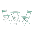 Evajoy 3-Piece Metal Patio Foldable Bistro Table with Chairs Outdoor Portable Furniture Sets Round Accent Table and Chairs for Balcony Garden Small Spaces Macaron