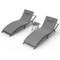 YFbiubiulife 3 Pieces Patio Chaise Lounge Set Outdoor PE Rattan Lounge Chair Adjustable Backrest Reclining Chair with and Cushion for Patio Poolside Backyard Porch Beach(Navy Blue)