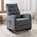 YZboomLife Velvet Upholstered Rocking Chair w/Side Pocket Living Room Rocker Lounge Armchair with Fabric Padded Seat High-Back Porch Rocker Nursery Rocker with Solid Wood Base Dark Gr