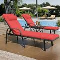 YZboomLife Patio Chaise Lounge Set 3 Pieces Outdoor Lounge Chair with Rattan Adjustable Backrest and for Beach Patio Sand for Poolside Backyard Porch