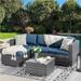 YZboomLife Outdoor Patio Sets All-Weather Rattan Outdoor Sectional Sofa with Tea Table and Cushions Upgrade Wicker Patio sectional Sets 3-Piece (Aegean Blue)