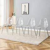 YZboomLife Clear Dining Chairs Set of 4 Brown Acrylic Chair with Metal Legs Modern Kitchen Chairs Ideal for Counter Dining Room Living Room Outdoors Lounge - Silver