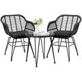 YZboomLife 3 PCS Outdoor Wicker Patio Bistro Set PE Rattan Wicker Chairs Set with Cushions Patio Chairs Blacony Set for Outdoor Poolside Garden Black/Black