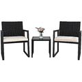 YZboomLife 3 Pieces Patio Set Outdoor Wicker Patio Sets Modern Bistro Set Molded Rattan Chair Conversation Sets with Coffee Table for Backyard and Bistro (Beige)