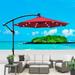 10FT Outdoor Patio Umbrella with Solar Powered LED Light Cantilever Umbrella with 8 Ribs with Crank and Cross Base Hanging Offset Umbrella for Garden Backyard Swimming Pool Red