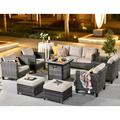 ovios Patio Furniture Set 6 PCS Outdoor Sectional Sofa Set with Rocking Swivel Chairs Loveseat Ottomans High Back Sofa All Weather Wicker Rattan Conversation Sets for Yard Porch (Orange R