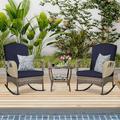 YZboomLife 3-Piece Outdoor Set Patio Conversation Chair Wicker Cushioned Patio Rocker with for Porch Garden Poolside & Deck Orange