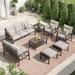 Outdoor Patio Furniture Set 8 Piece Patio Conversation Set with Coffee Table Side Table and Ottomans Metal Furniture Set for Porch Backyard Garden Grey