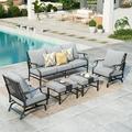 Summit Living 7 Seat Patio Conversation Set Metal Outdoor Furniture with Rocking Chair Sofa & Ottoman Gray