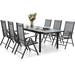 & William 9 Pieces Patio Dining Set for 6-8 People Outdoor Expandable Metal Table and PE Rattan Chairs Set with Cushions Modern Conversation Furniture for Terrace Porch Backyard