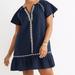 Madewell Dresses | Madewell Linen Blend Raglan Ruffle Midi Dress Embroidered Navy Large | Color: Blue | Size: L