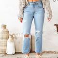 Levi's Jeans | Levi’s 501 Cropped Jeans Distressed Knee Light Wash Size 27 | Color: Blue | Size: 27