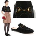 Gucci Shoes | Gucci Shoes Princetown Black Velvet Loafer Mule Horsebit Slippers Sz 36 6 Us | Color: Black | Size: 6