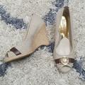 Michael Kors Shoes | Michael Kors Meg Peeptoe Espadrille Wedges | Color: Brown/Cream | Size: 6