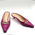 Gucci Shoes | Gucci Zumi Leather Mules Slides Kitten Heel Shoes Fuschia 35.5 Size 5 | Color: Black | Size: 5