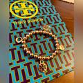 Tory Burch Jewelry | New! Gorgeous Gold Pleated, Beaded, Stretchy Bracelet With Charms | Color: Gold | Size: Os