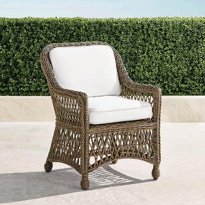 Set of 2 Hampton Dining Arm Chair in Driftwood Wicker - Quick Dry, Vista Boucle Air Blue - Frontgate