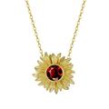 Lieson 925 Sterling Silver Necklaces for Women, Chain Necklace Sunflower with Red Garnet Pendant Necklaces Gold, 18+2 Inch Extend Chain - Jewelry Birthday Gift