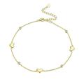Lieson Sterling Silver Anklets for Women 925, Chain with Heart and Cubic Zirconia Beach Ankle Bracelets Gold, 8.5" to 10" inch - Flexible Fit