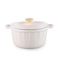 YANZAO Cream white enameled cast iron Dutch oven pot with lid and handle, 4.3 quart, ceramic interior, non-stick, large cast iron pot, cooking pot, Dutch oven for braised meat, rice, cooking paella