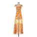Bleuh Ciel Casual Dress - A-Line Square Sleeveless: Orange Print Dresses - Women's Size Small