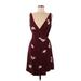 Ann Taylor Casual Dress - Mini V Neck Sleeveless: Burgundy Dresses - Women's Size 8 Petite