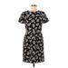 Ann Taylor LOFT Casual Dress - Sheath High Neck Short sleeves: Black Floral Dresses - Women's Size 4