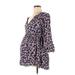 Motherhood Casual Dress - A-Line V-Neck 3/4 sleeves: Blue Print Dresses - Women's Size Medium Maternity