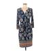 Luxology Casual Dress - Sheath V Neck 3/4 sleeves: Blue Print Dresses - Women's Size 8