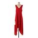 BCBGMAXAZRIA Casual Dress - A-Line V-Neck Sleeveless: Red Solid Dresses - New - Women's Size Small