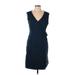 Cynthia Rowley TJX Casual Dress - Sheath V Neck Sleeveless: Blue Solid Dresses - Women's Size Large