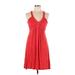Calvin Klein Casual Dress - A-Line V Neck Sleeveless: Red Print Dresses - Women's Size 12