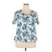 Croft & Barrow Short Sleeve T-Shirt: Teal Floral Tops - Women's Size 2X Plus