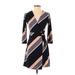 Ann Taylor Casual Dress - Wrap: Black Stripes Dresses - Women's Size 00 Petite