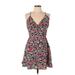 Zara Basic Casual Dress - A-Line V-Neck Sleeveless: Black Floral Dresses - Women's Size Large