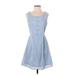Pink Owl Cocktail Dress - A-Line Scoop Neck Sleeveless: Blue Print Dresses - Women's Size Small