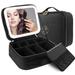 Makeup Bag with Mirror & Light Travel Makeup Train Case Cosmetic Organizer Portable Artist Storage Bag with Adjustable Dividers