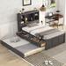 Twin/Full Size Platform Bed with Twin Size Trundle & 3 Storage Drawers, Wooden Bed Frame w/ Storage Headboard & Charging Station