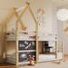 Twin over Twin House Bunk Bed with Storage Staircase and 2 Blackboards, Bed for Kids with Stylish and Simple, White and Natural