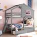 House Type Design Twin over Twin Bunk Bed with 2 Drawers, 1 Storage Box, 1 Shelf, Window and Roof, White