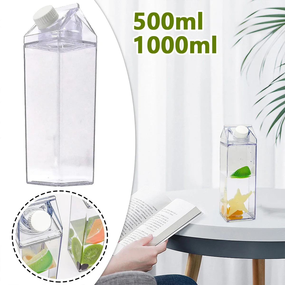 Wiederverwendbare transparente Milchkarton-Wasserflasche, 500 ml/1000 ml, auslaufsichere Milchbox, Wasserflasche, tragbare Milchflaschen, Wasser für Reisen Image