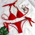 Maillot de bain rouge à biscuits pour femmes bikini brésilien sexy ensemble deux pièces pour la
