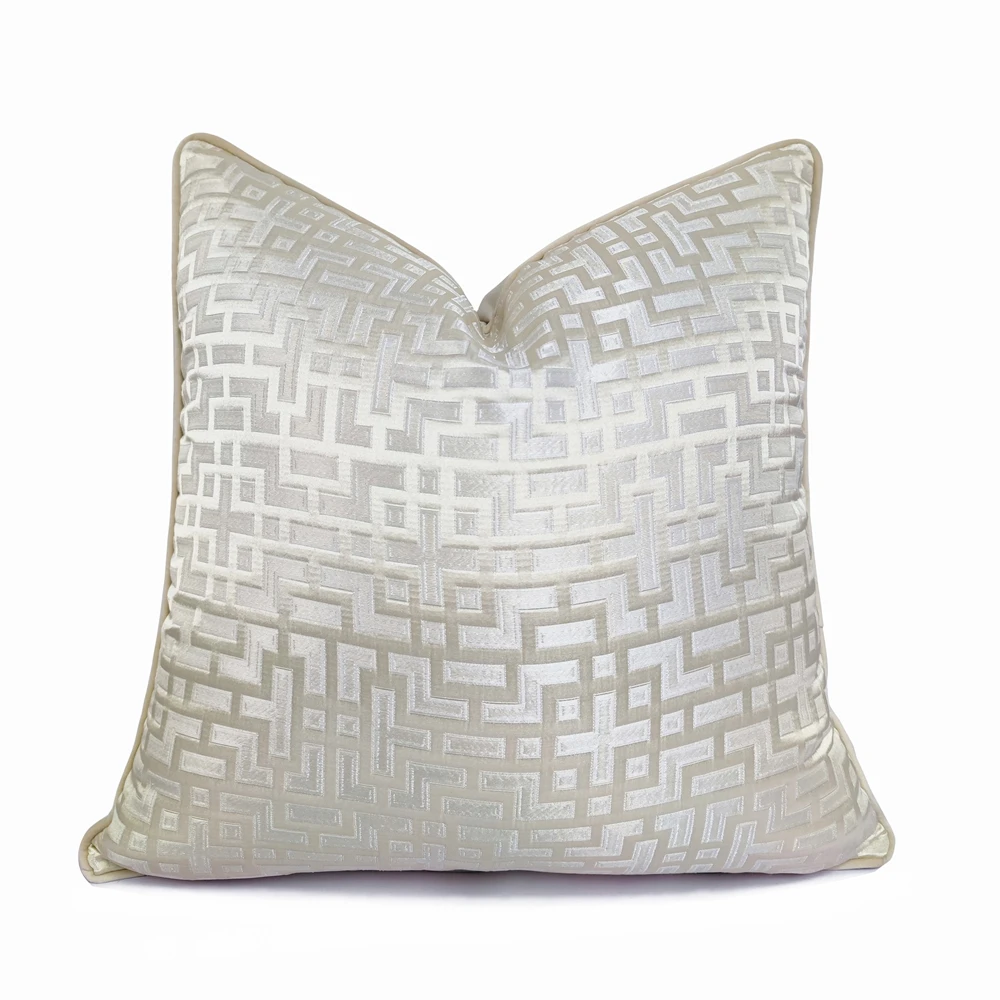 Hinyeatex Modern Contemporary Geometry Elfenbeingrau gewebter Kissenbezug, dekorativer Samt-Kissenbezug für Zuhause, 45,7 x 45,7 cm, 1 Stück Packung Image