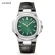 2023 New Fashion Genuine Leather Men Watch Green Dial Top Brand Luxury Watch Best Gift For Men