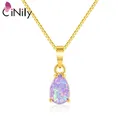 CiNily Luxury Multicolor Fire Opal Water Drop Gemstone Dangle Pendant for Women Gold Plated Charm